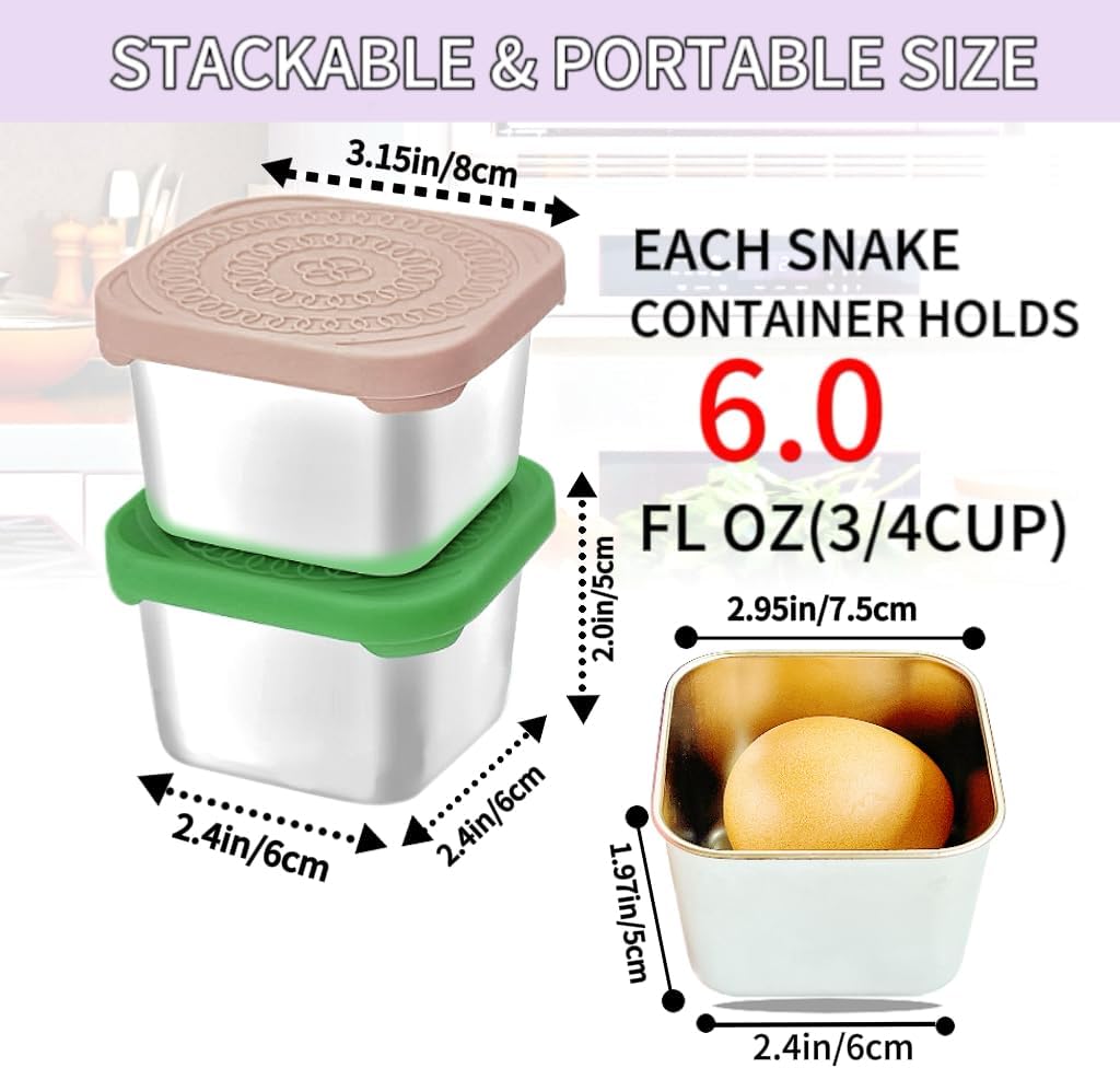 6Pack 6oz Stainless Steel Snack Containers for Kids, Easy Open Leak Proof Metal Toddler Snack Containers with Silicone Lids, Stackable Metal Toddler Lunch Box for School-U.S.Design Patent - Image 2