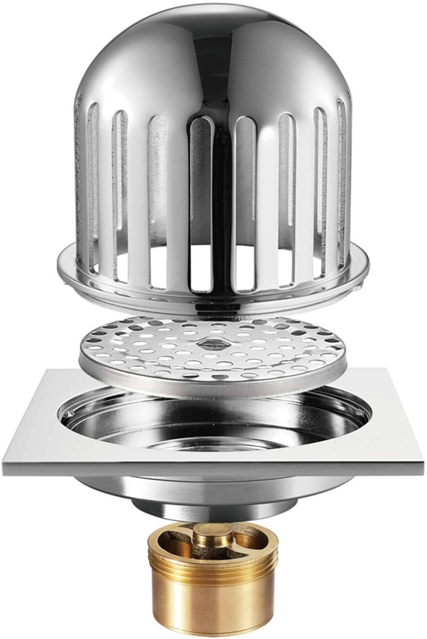 Siphon de sol en acier inoxydable 100x100 mm chromé pour douche et balcon