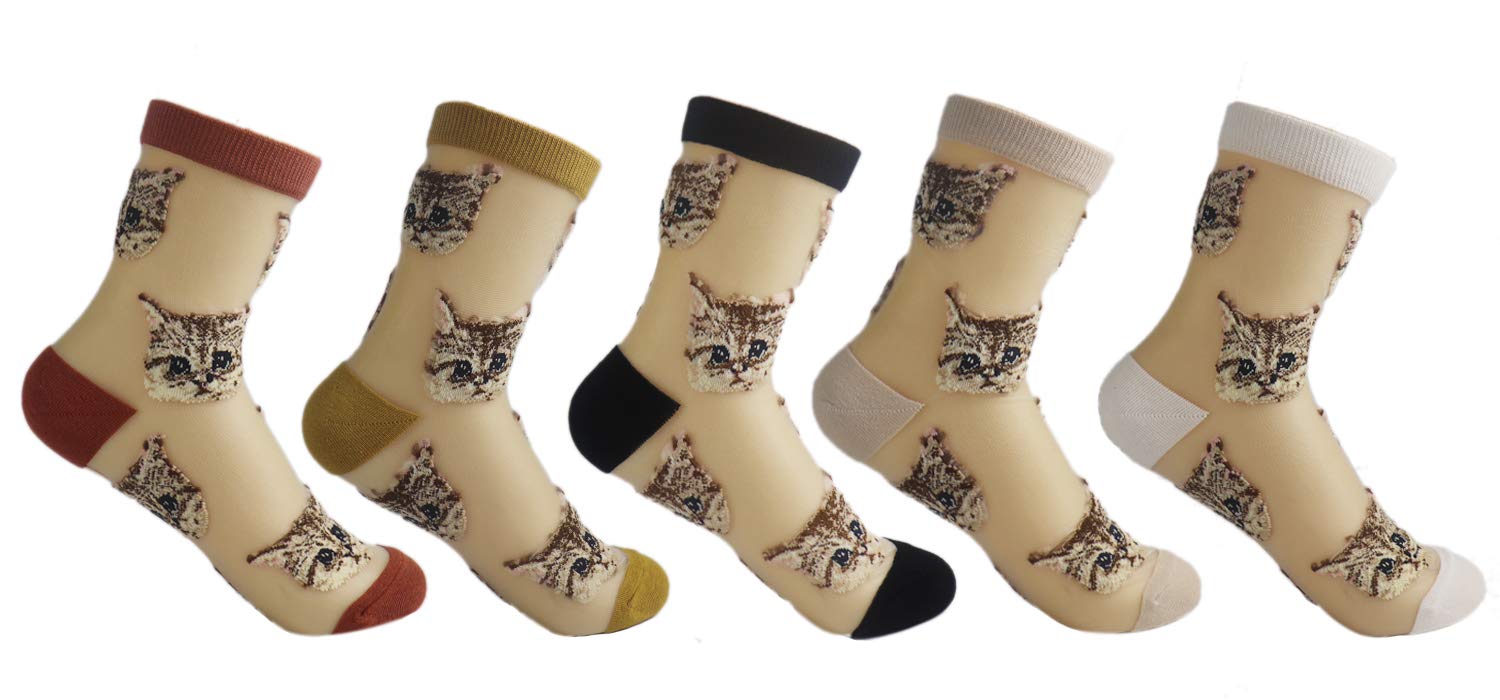 Ulalaza Women Sheer Transparent Lace Embroidery Panel Crystal Sparkly Socks 5 Pack