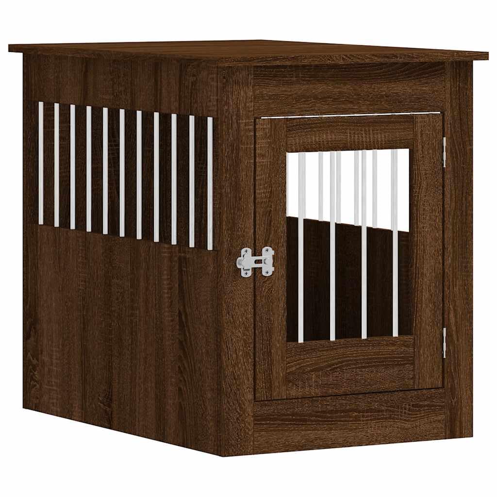 vidaXL Dog Crate Furniture, Doghouse with Fence, Dog Kennel with Lockable door, Dog Cage for Indoor Living Room, Brown Oak Engineered Wood — image 1