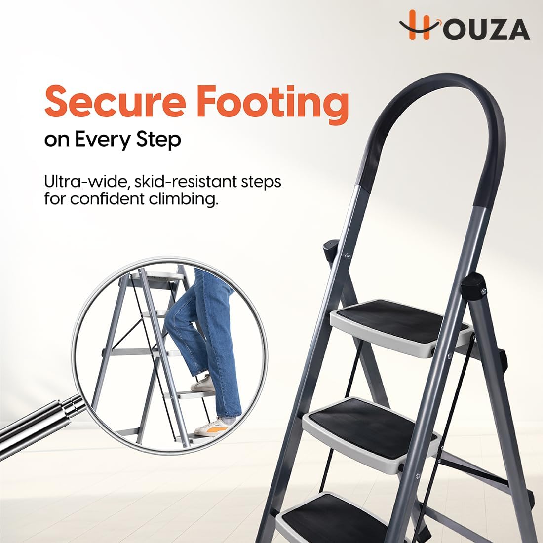 HOUZA Steel Ladder - 6 Steps, Foldable & Secure -3
