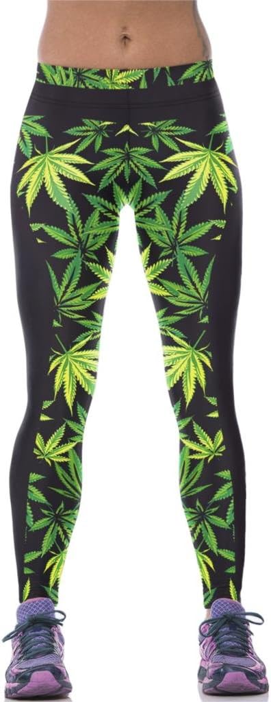 Fashion Women Adventure Time Leggins Leaf Printed Leggings Pants Green Milk Leggins
