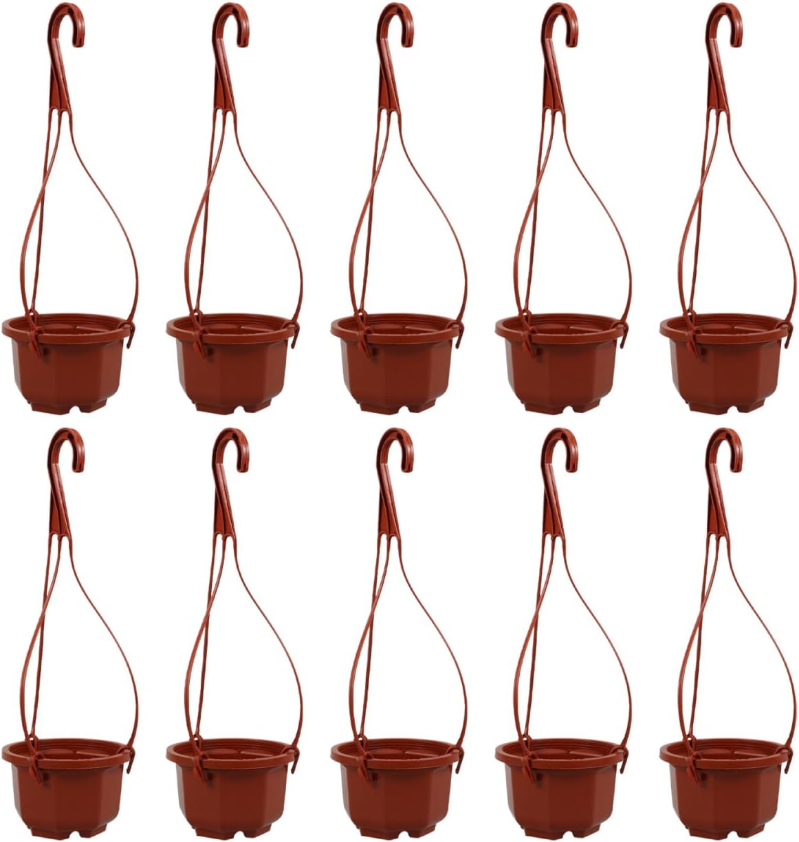 Mipcase 10 Pcs Hanging Planters for Indoor Plants: Plastic Plant Pots with Drainage & Hooks for Flowers Herbs Succulents- Hanging Baskets for Home Garden Decor, 11.79X3.85X2.36in (Dark Red)