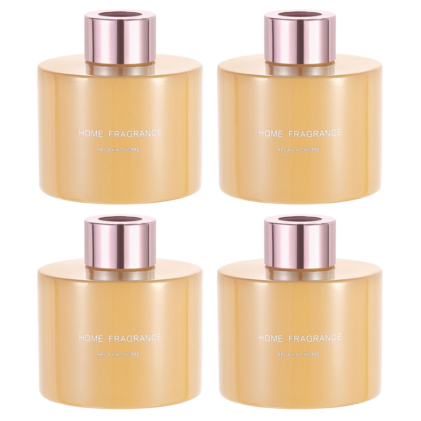 sourcing map 4pcs Empty Glass Diffuser Bottle 140ml/4.7oz Refillable Fragrance Accessories Aromatherapy Jar Container for Replace Reed Diffuser Home Bathroom Pale Orange with Gold Tone Cap