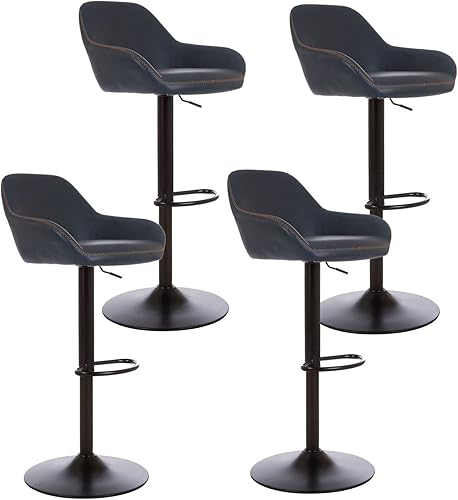 Miniatura 115 de Glitzhome Mid Century - Juego de 2 taburetes de bar ajustables de cuero giratorio vintage con respaldo y reposapiés, taburetes de bar modernos de