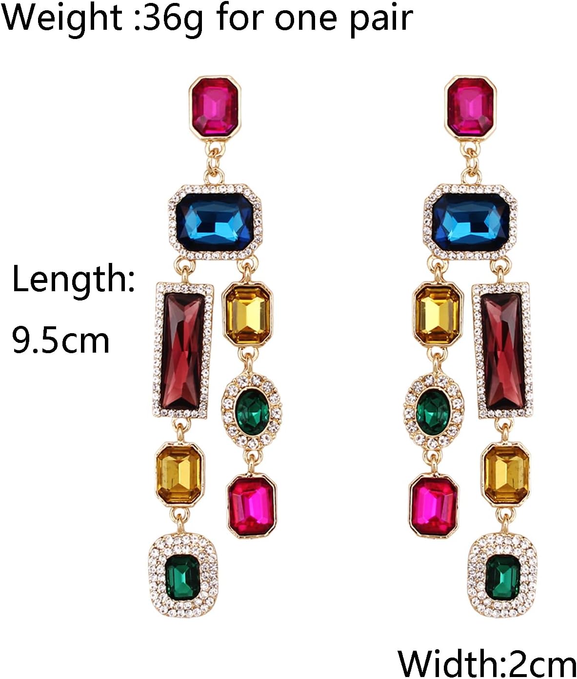 Enrwin Vintage Rectangle Teardrop Chandelier Earrings, Art Deco Wedding Austrian Crystal Drop Dangle Earrings for Women Party Prom - Image 3