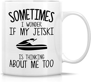 Retreez Funny Jet Skier Mug - 11 Oz Ceramic Coffee or Tea Cup - Humorous Jet-skiing Gift for Jet Ski Enthusiast and Water Sport Lover - My JetSki Is Thinking About Me Too Mug - Birthday, Holiday Gift
