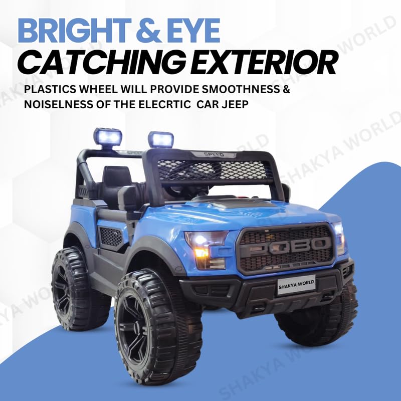 Image of SHAKYA WORLD POBO Battery Operated Jeep for Kids Ride on with Music & Light Electric Car Jeep, Blue