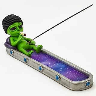 F.e.s.s Galactic Emissary Green Fantasy Oasis: Ornament, Alien Spaceship, Chill Bear Smoking Ashtray, Alien Incense Burner, Cool Vibes, Interstellar Serenity: Alien Moon Ashtray Holder (FESS-4301)