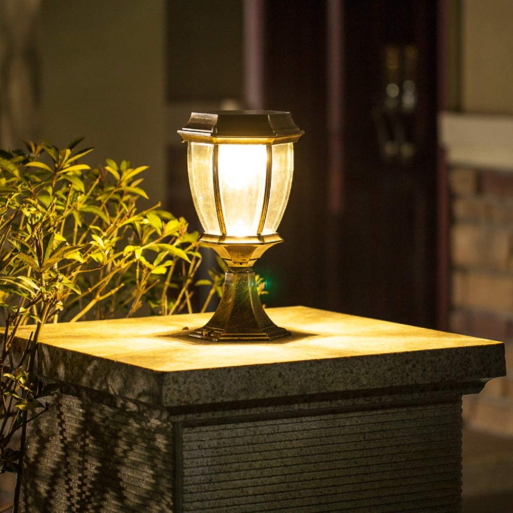 Art Design Retro Solar Light Outdoor Kolumna Lampa Patio Lampa Ścienna Wodoodporna Lampa Słupkowa Drzwi Krajobraz Willa Ogród Dekoracja Zewnętrzna 20 Cm*(Mosiądz)