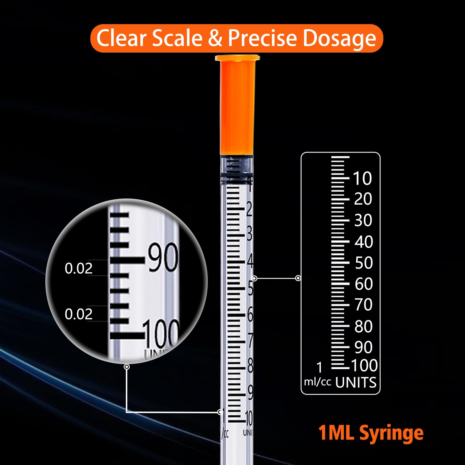 Jeringa de 1 ml, 31 g, 1/4 pulgadas, envuelta individualmente, paquete de 100