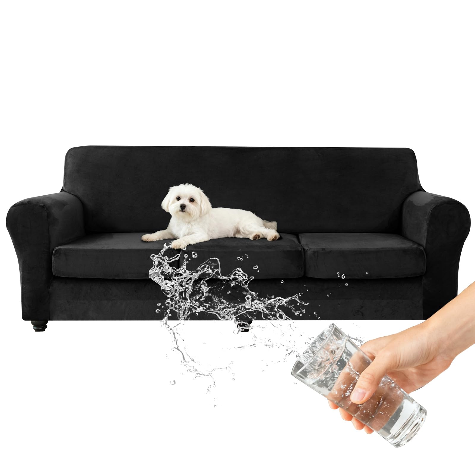 Housse de canapé imperméable noire pour salon familial dynamique avec animaux