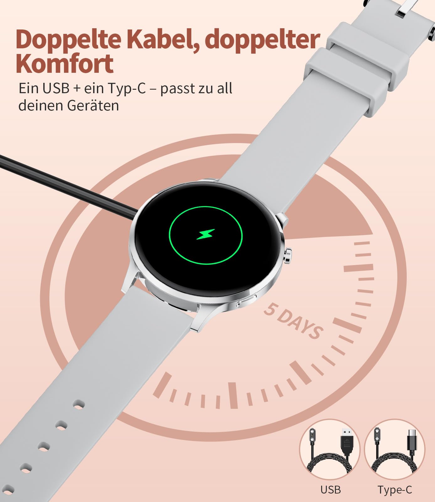 Smartwatch Damen mit Telefonfunktion, 1.32" AMOLED Fitnessuhr Smart Watch, 100+ Sportmodi Herzfrequenz Schlafmonitor Schrittzähler Uhr Damen, IP68 Wasserdicht Sportuhr für iOS Android (Silber)