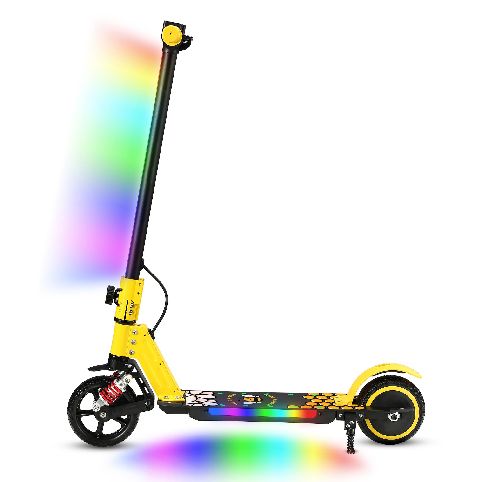 Kids Electric Scooter with Protective Gear Set, 6-12 Years Old, 130W Motor, 14km/h, 5-8km Range, Folding E-Scooter with LED Display, Lights – Includes Knee Pads, Elbow Pads & Wrist Pad (YL)
