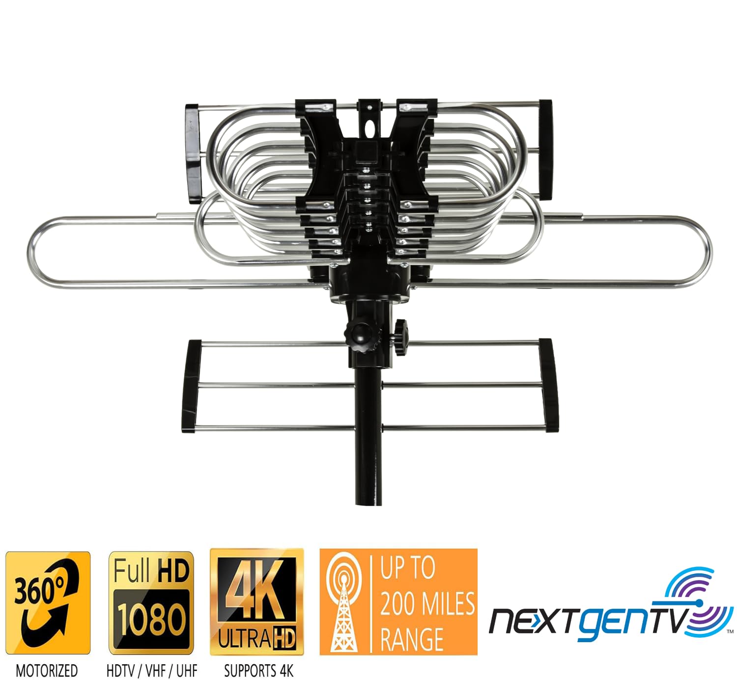 Five Star Antenne TV extérieure améliorée 2026 – Portée de 200 km – Antenne motorisée à rotation précise à 360 ° HDTV – Antenne HDTV amplifiée intelligente NextGen ATSC 3.0 4K 1080p, prend en charge 5