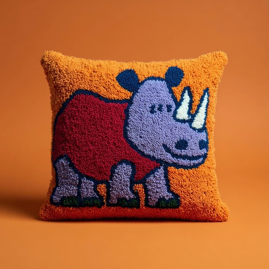 AxiangziK Latch Hook Pillow Making Kit 43x43cm,Cute Rhinoceros