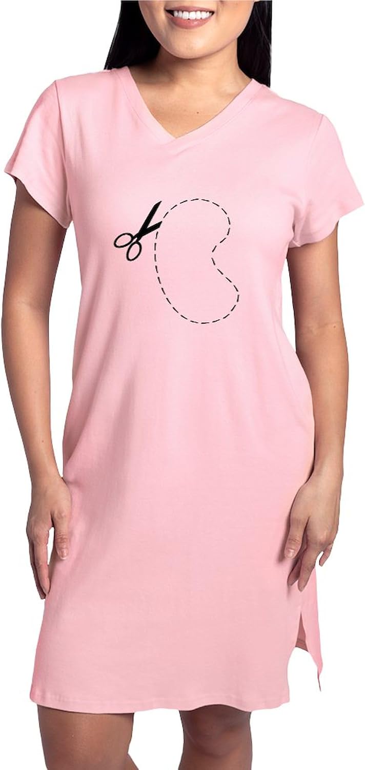 CafePress Kidney Cutout Large T Shirt Women's Nightshirt, Soft Long Pajama Shirt, Cotton PJs/Pyjamas Pink