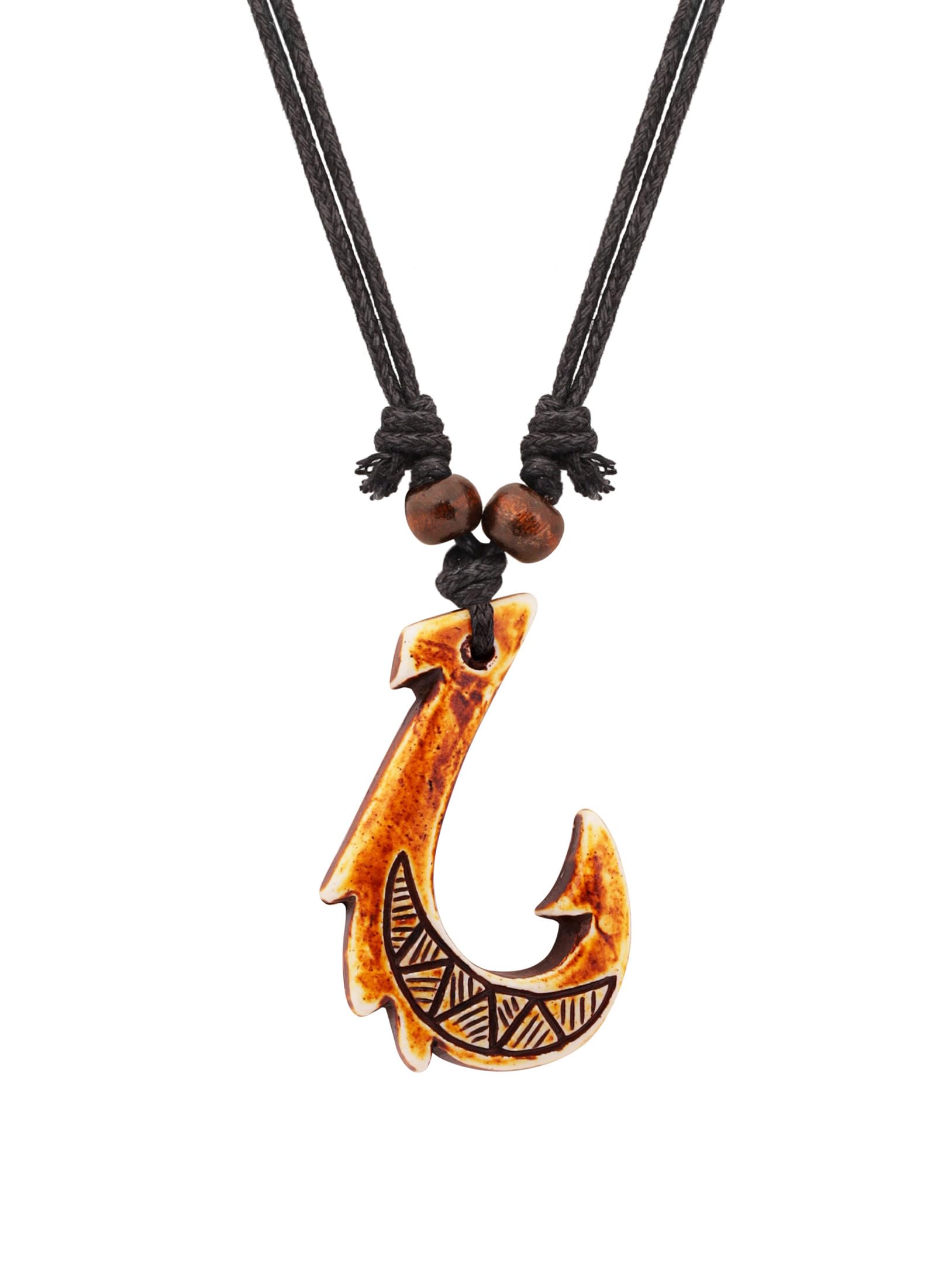 HAQUILHAQUIL Fish Hook Necklace, Maori Tribal Hawaiian White Fish Hook Pendant, Waxed Cord, Hawaiian Jewelry Gift