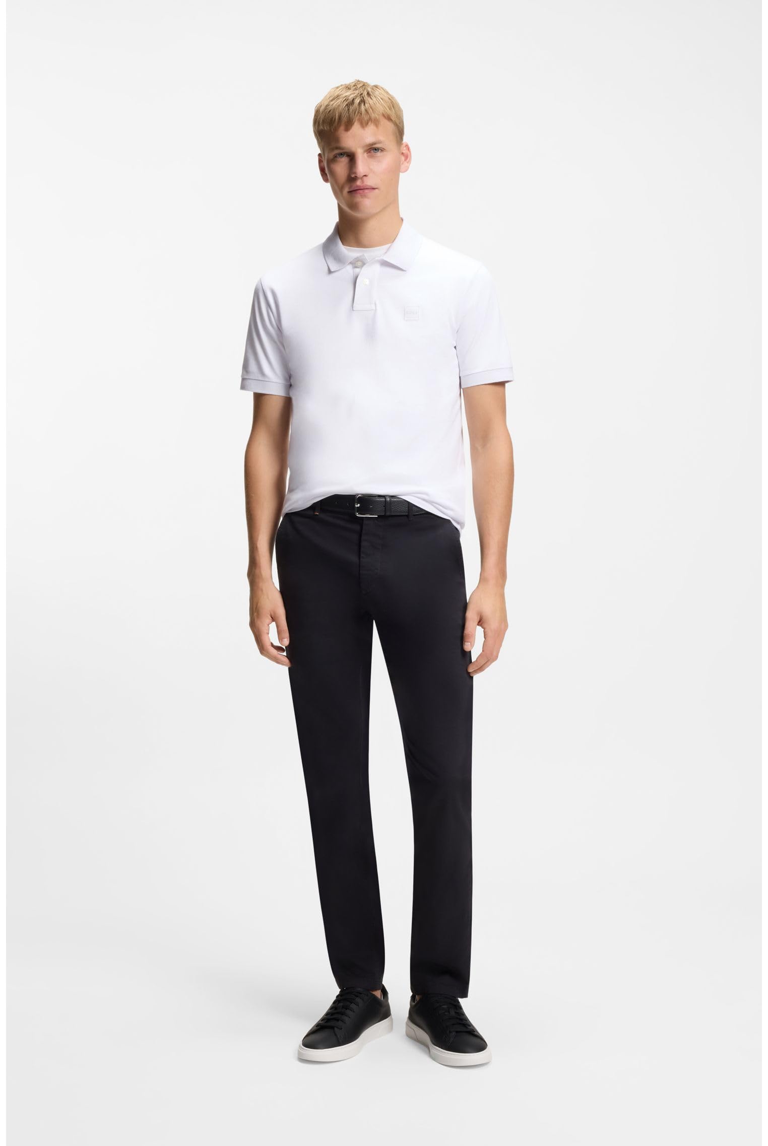 BOSS Męska koszulka polo z elastycznej bawełny z naszywką z logo, White100, L