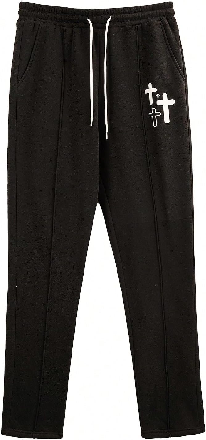 Men's Cross Graphic Stacked Sweatpants Drawstring Waist Casual Jogger Pants with Pockets - Image 3