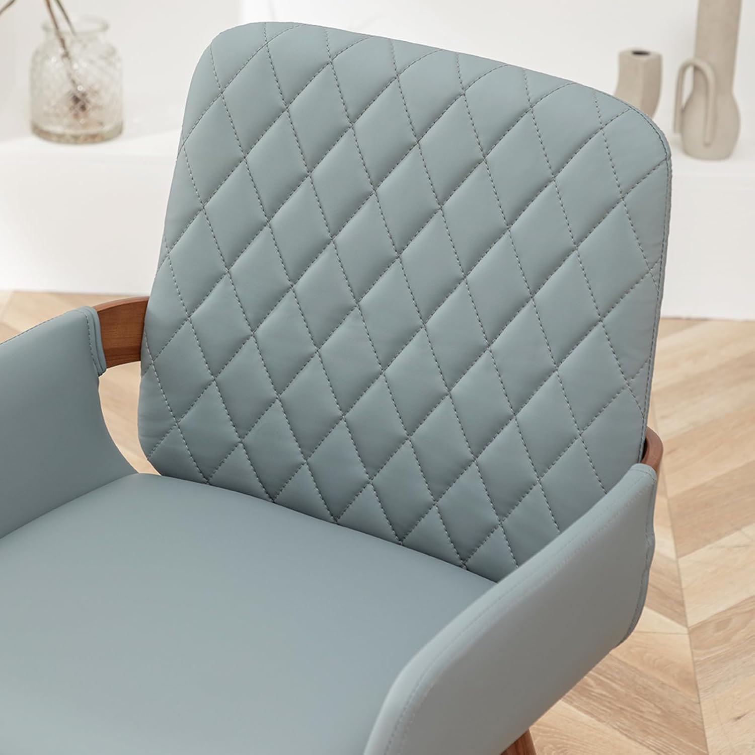 Blue Upholstered Dining Chairs with Metal Legs, Set of 2