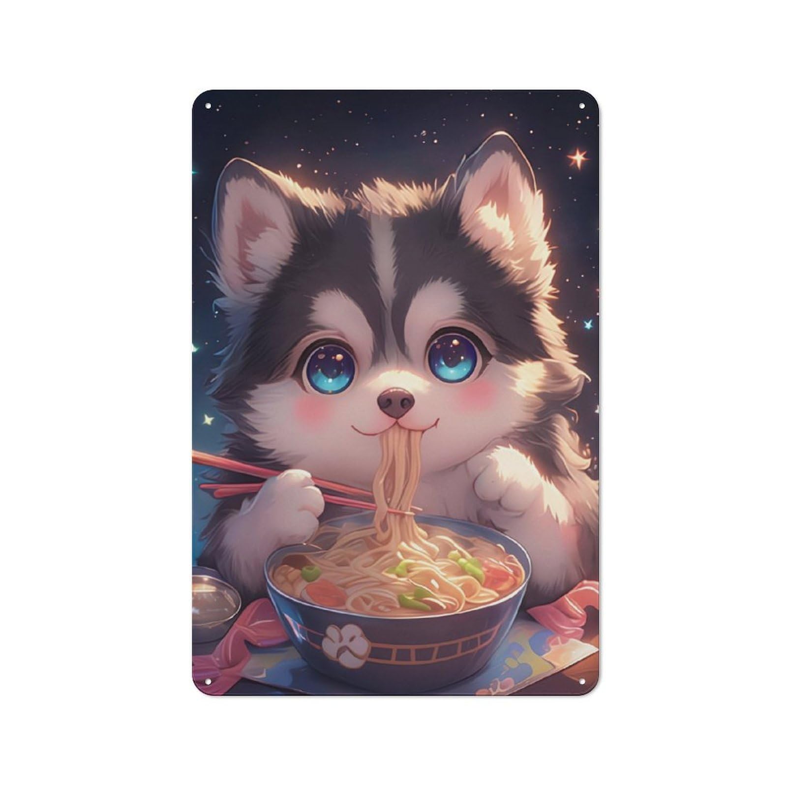 Junmoney Husky Eating Spaghetti Metal Sign 30X20cm With For Hallway Wall, Retro Decor, Suited To New Home Decorators