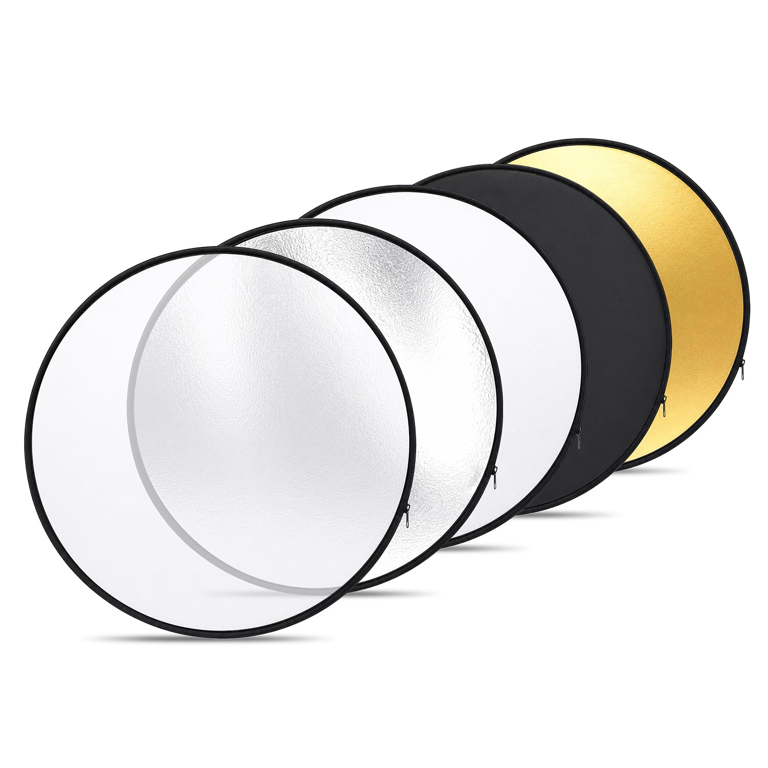 Amazon Basics 5-in-1 Collapsible Camera Reflector 23.5"/60cm, Multi-Disc Light Reflector with Carry Bag, Translucent, Silver, Gold, White & Black, for Studio & Outdoor Photography-image-3