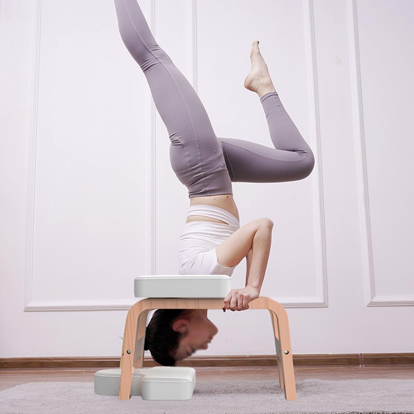 Sedia For Inversione For Yoga Da Palestra, Panca For Yoga A Forma Di U In Legno, Sgabello For Poggiatesta For Allenatore Con Piedi, Morbido Cuscino Del Sedile