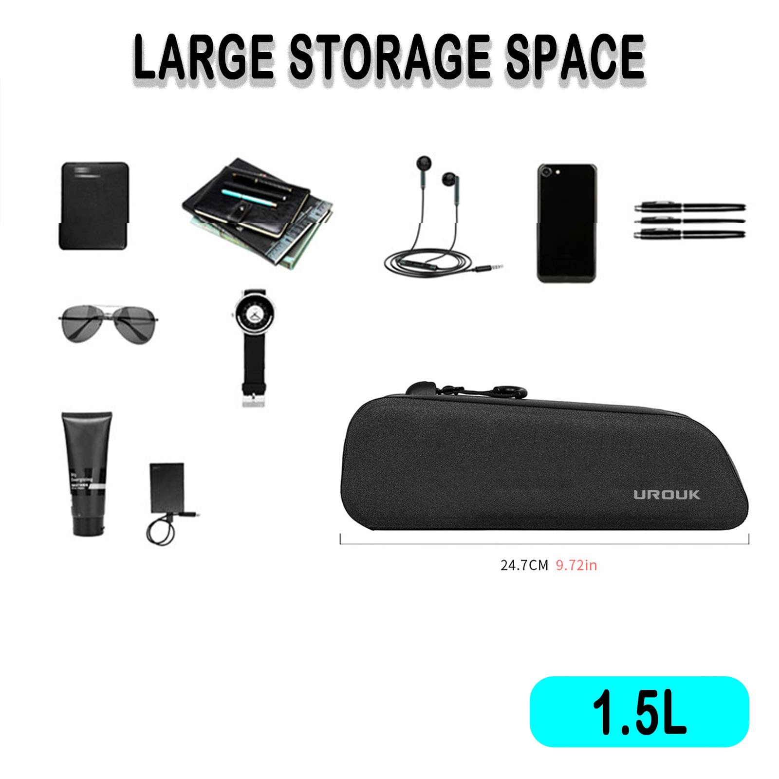 Borsa per Tubo Superiore per Bicicletta con Cerniera da EVA con Impermeabile,Borsa per Telaio da Bicicletta Para Movimento per Bici da Corsa,Gravel e MTB，Nero
