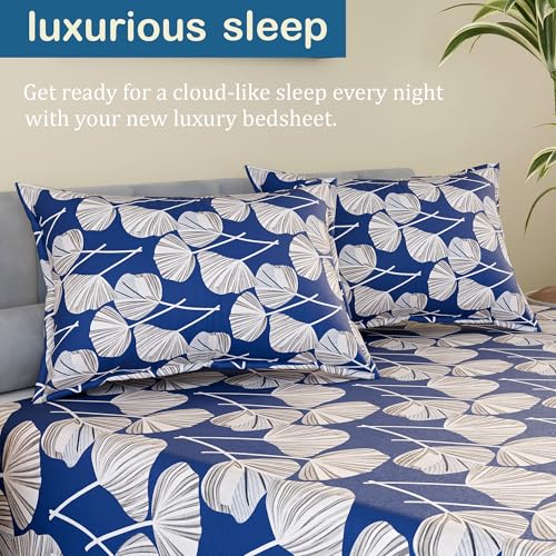Image of Kuber Industries Cotton 144 TC Double Bedsheet With 2 Pillow Covers | Machine Washable Soft Bedsheet For Living Room, Home & Hotels | Patta Print - Blue