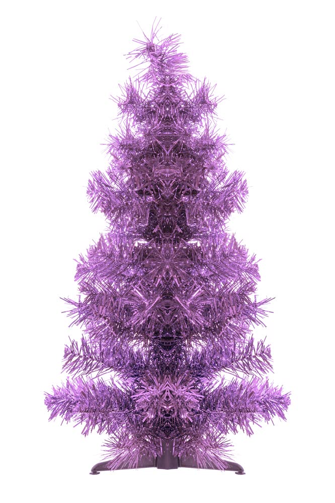 Perfect Holiday Purple Tinsel 2 ft PVC Christmas Tree, 2'