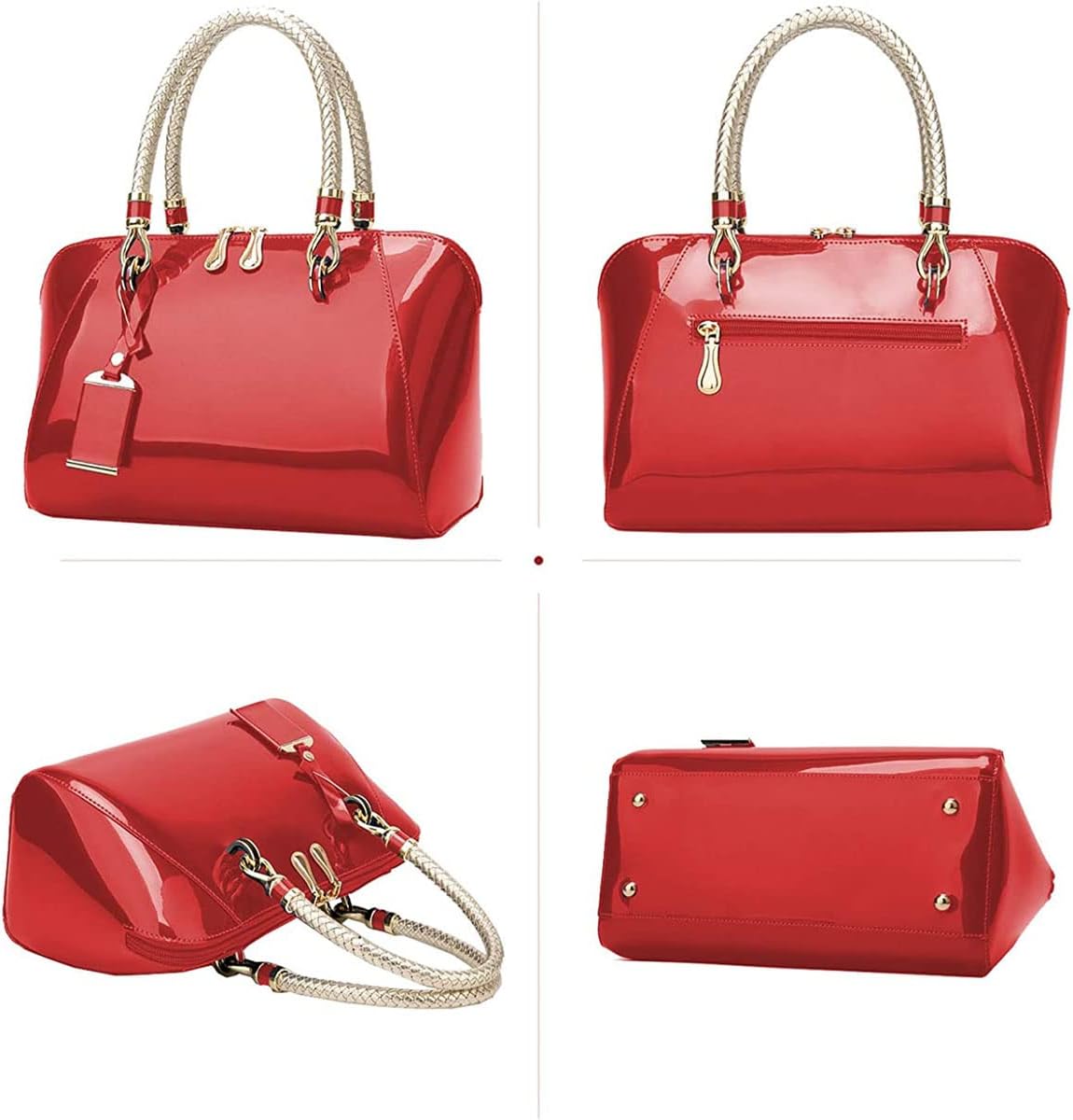 XingChen Shiny Patent Women Faux Leather Handbags Crossbody Bag Top Handle Purse Satchel Bag Shoulder Bag