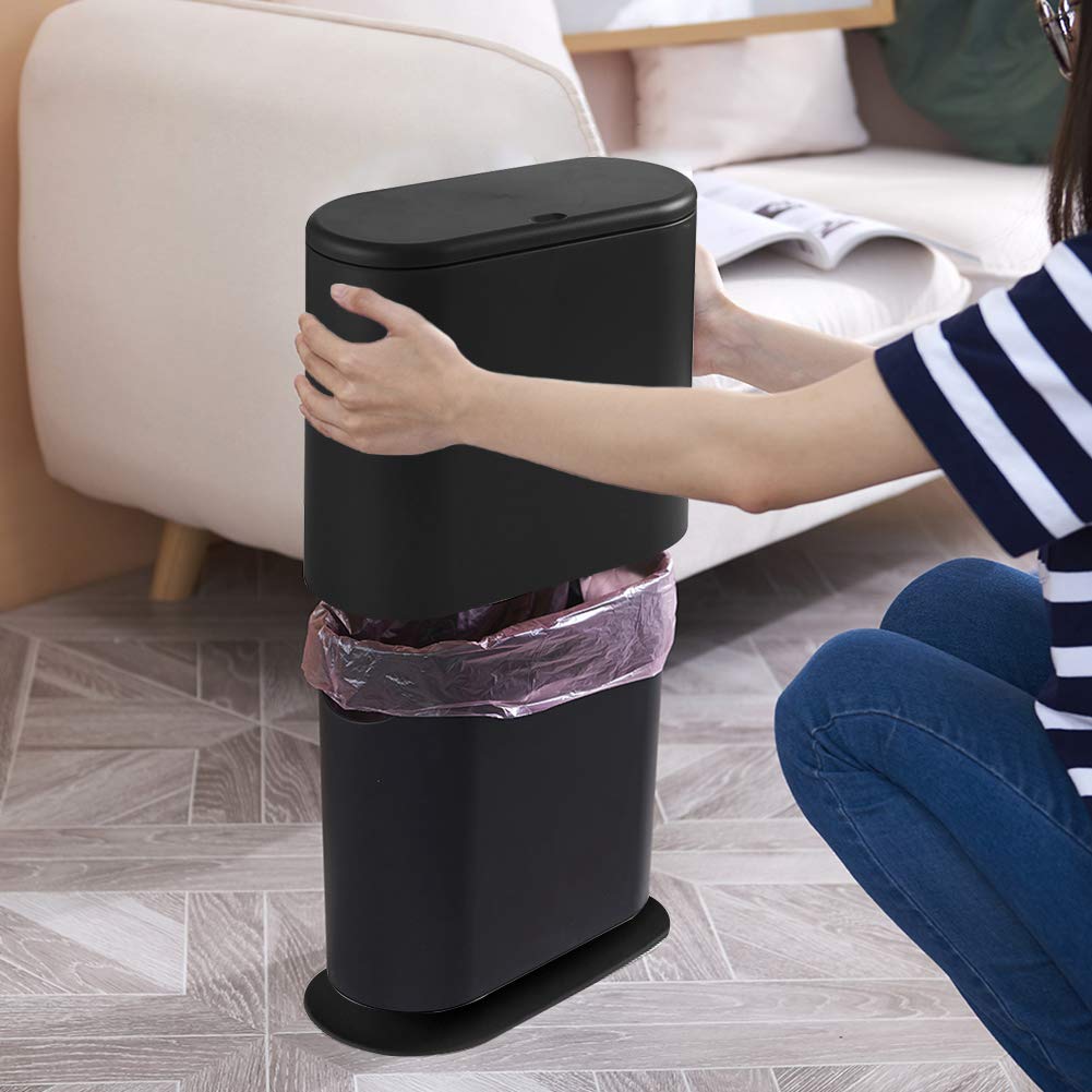 Cubo de basura ovalado dividido de 8 litros de estilo nórdico con tapa para baño, cocina, dormitorio, oficina, cubo de basura ovalado dividido (negro)