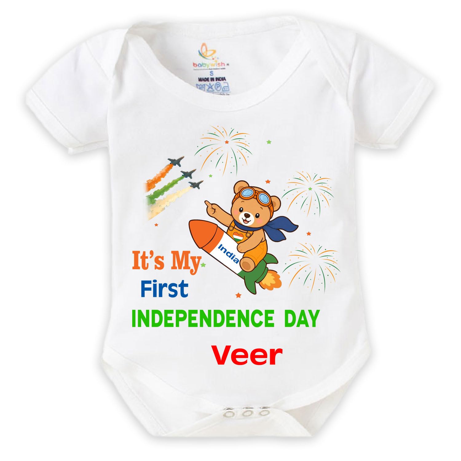 My First Independence Day Romper For Babies With Customized Baby Name Graphic Print - Customized Baby Name-image-32