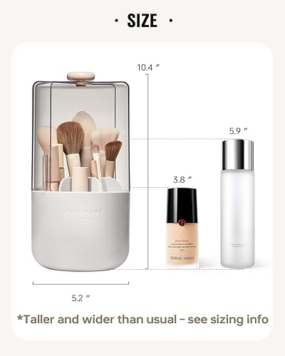 Miniatura 5 de EACHY Soporte para brochas de maquillaje giratorio de 360 con tapa a prueba de polvo, material impermeable, 7 compartimentos para almacenamiento