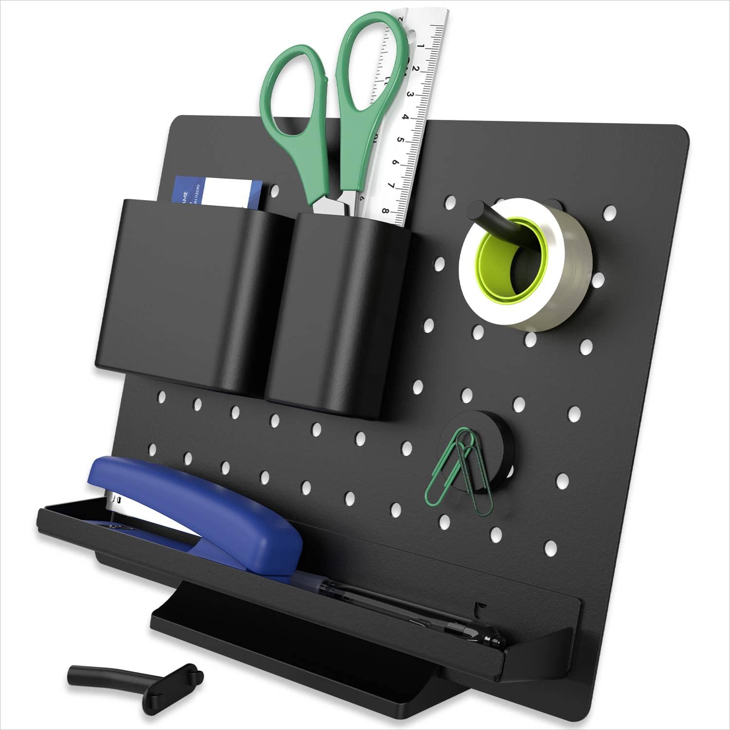 AcropaqDO01 Desk Organiser - Premium Office with Pen Holder, Sorting Compartments, Hooks and Magnet, Pegboard 6 Attachments, Customisable - Black