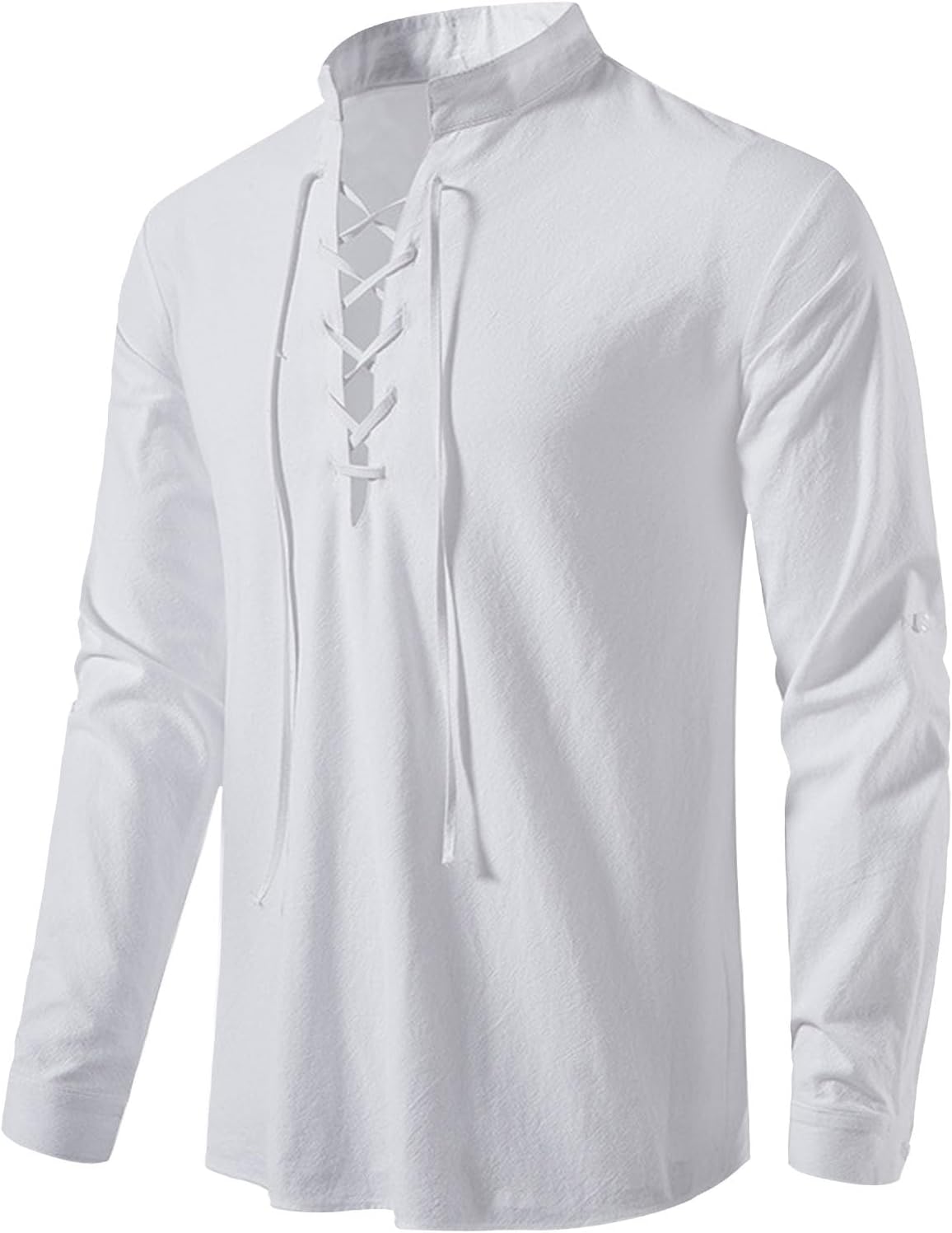 Linen Shirts for Men Cotton Linen Hippie Lace Up Oversized Long Sleeve Viking Loose Vintage Hip Hop Casual Blouses