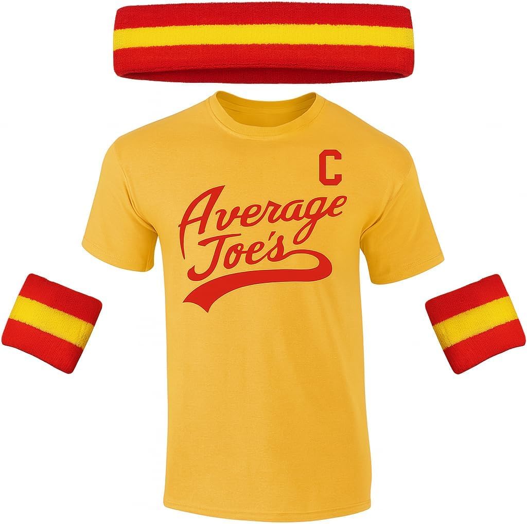 DIRTYRAGZ Dodgeball Costume T-Shirt and Sweatbands Set – Retro Headband Wristbands, Cosplay Shirt, Funny Halloween Costumes