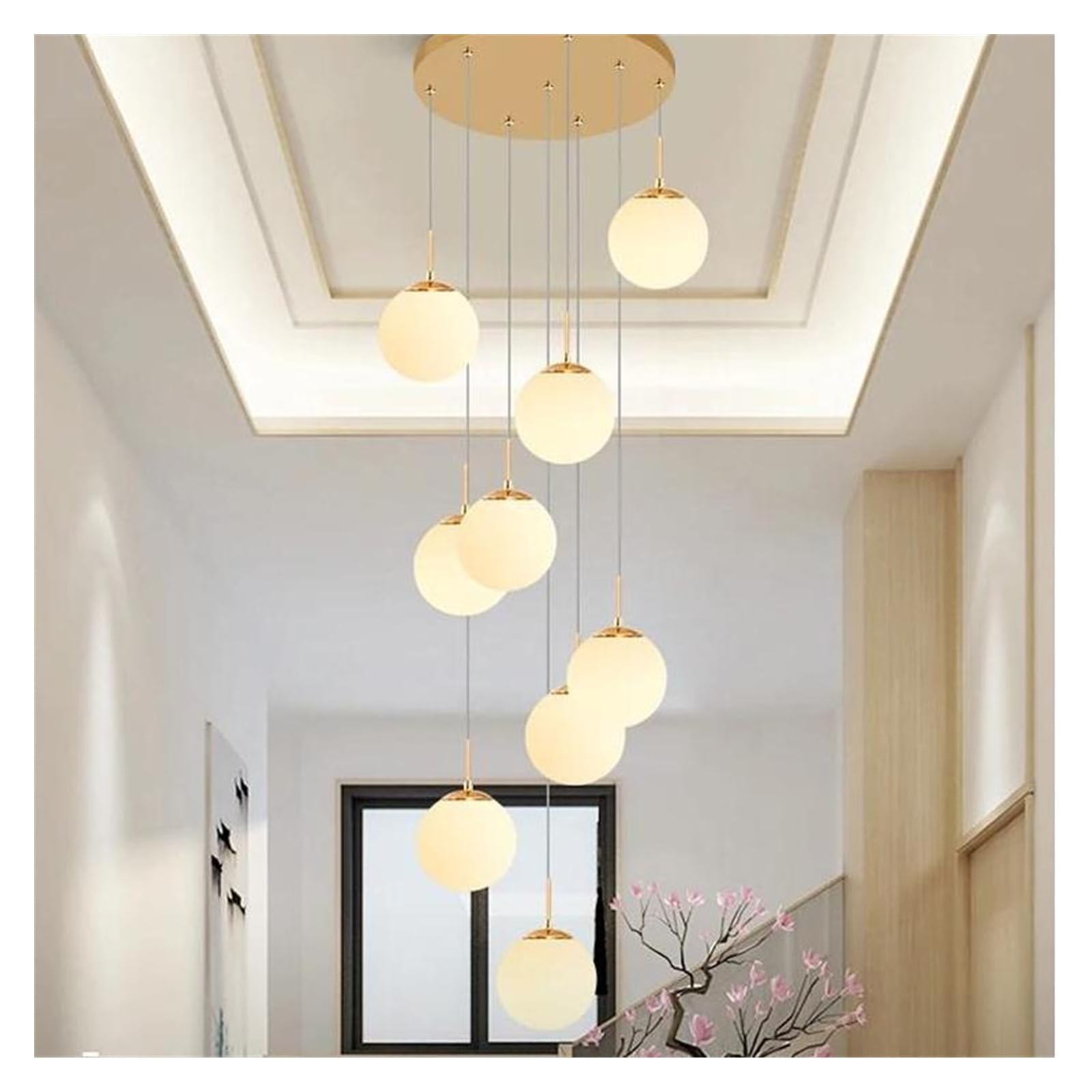 ASerZenith Stairs Modern Nordic Chandelier Loft Duplex Living Room Hotel Lobby Long Home Decorative Lighting,Hanging Light,3 Colors-9Heads