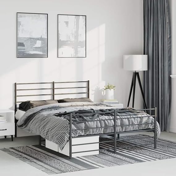 vidaXL Metal Bed Frame without Mattress with Footboard Black 150x200cm