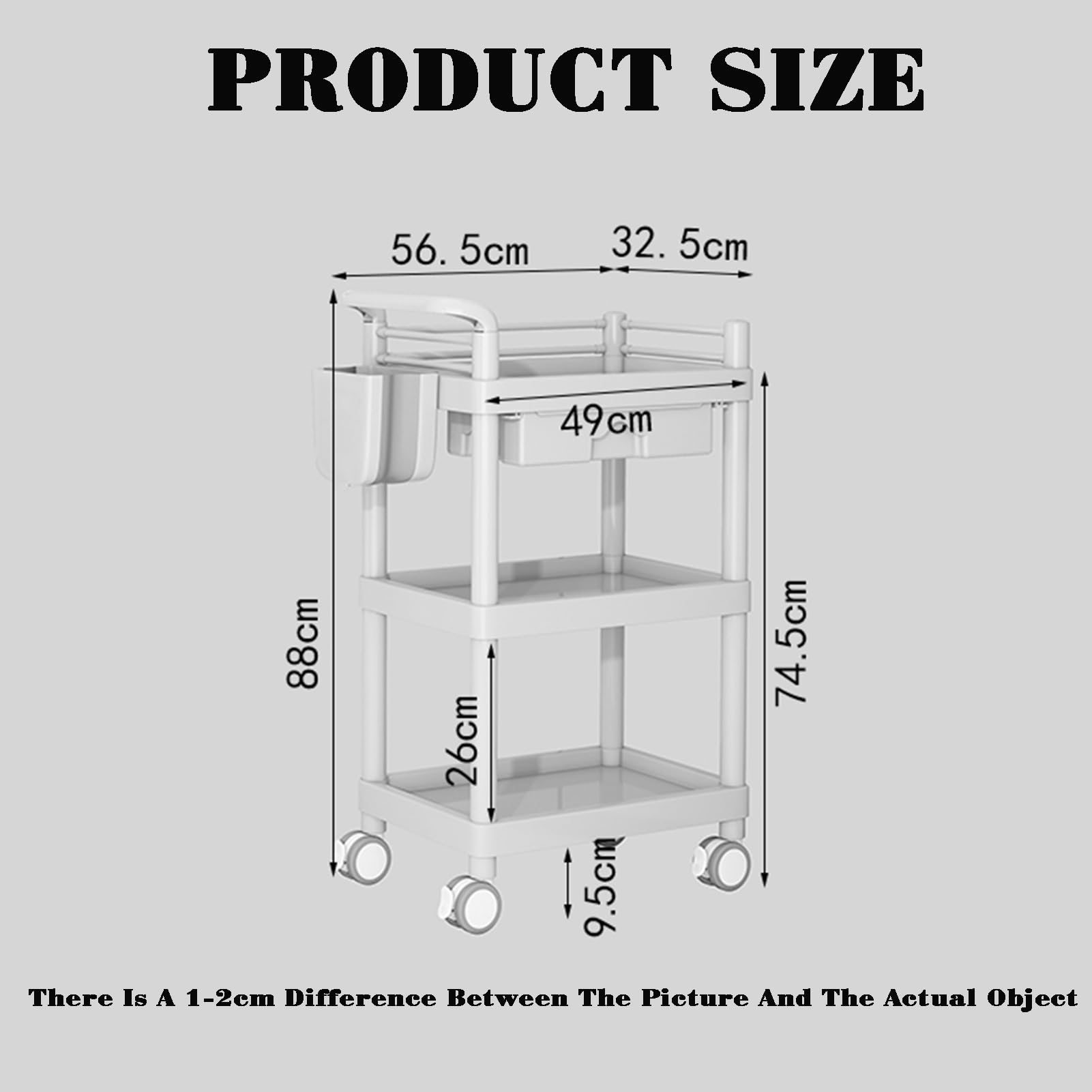 Carrello portaoggetti mobile con ripiani, cassetto e cestino rimovibile per saloni di bellezza e studi di trucco, carrello organizer per una gestione efficiente dello spazio