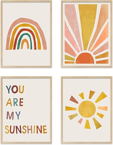 Miniatura 8 de You Are My Sunshine - Decoración de pared para dormitorio de Grils, arte de pared con marco bohemio de 8 x 10 pulgadas, juego de 4 decoraciones