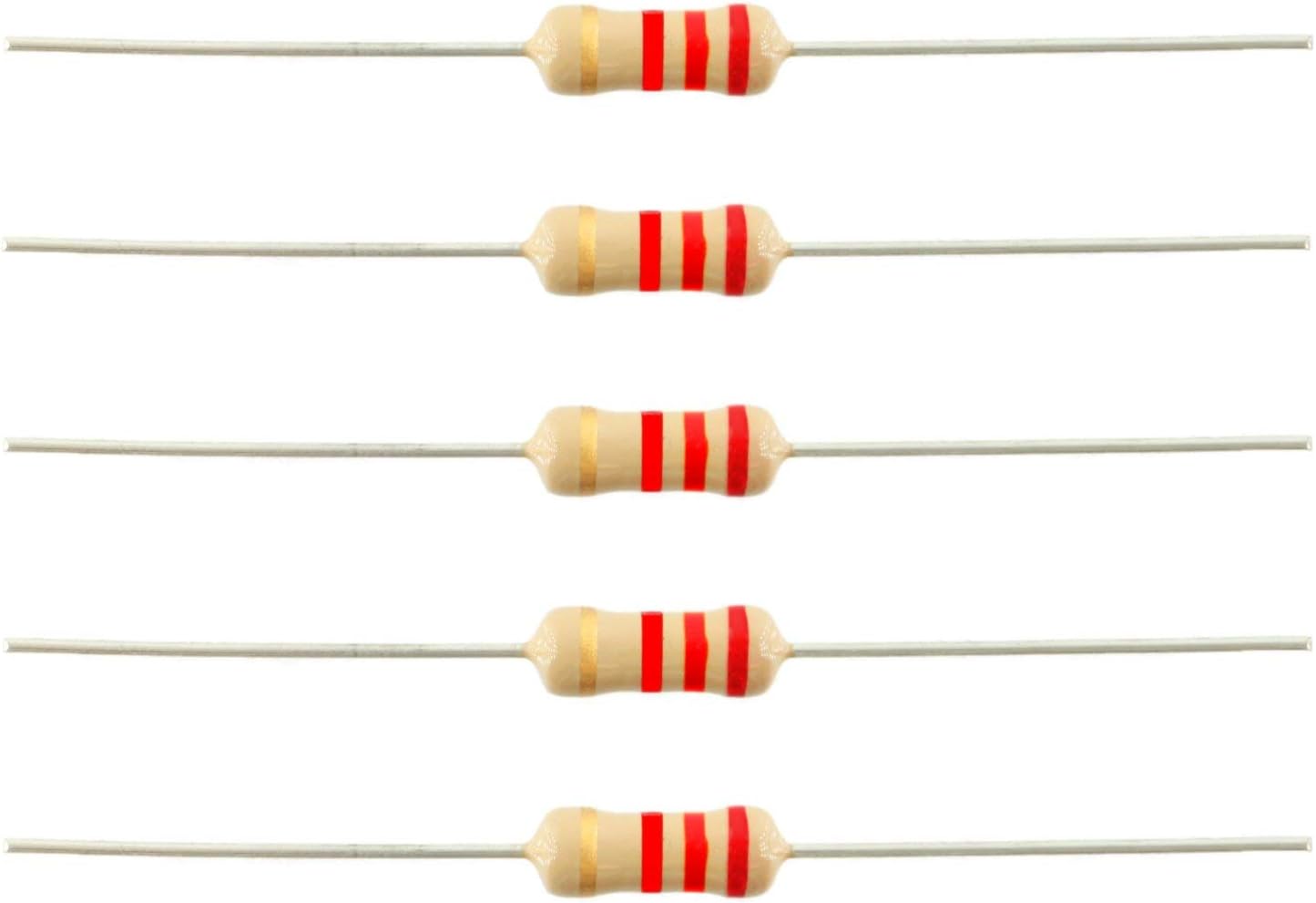 INVENTO 250Pcs 2K2 2.2K Ohm Carbon Film Resistor 1/4 W Resistance 0.25 Watt 250mW 5% Toleance High Quality For DIY