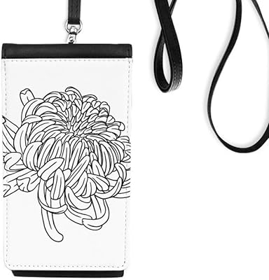 Flower Chrysanthemum Outline Phone Wallet Purse Hanging Mobile Pouch Black Pocket