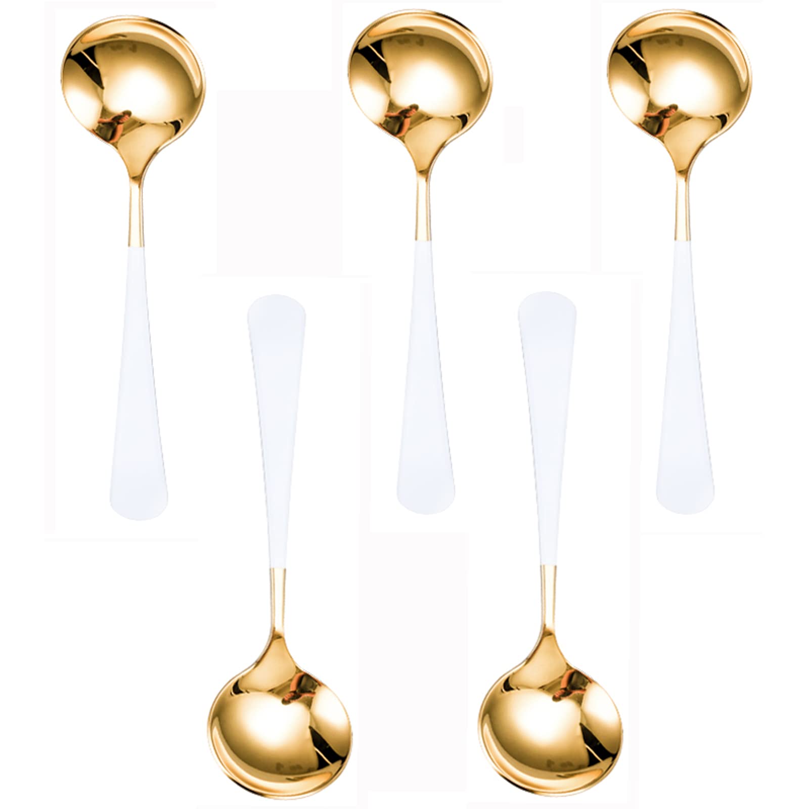 Set Of 5 Stainless Steel Soup Spoons,Dinner Spoons,Table Spoons,Dessert Spoon With Round Edge,Mirror Polished,for Home Restaurant Kitchen Utensil(6.4inches)