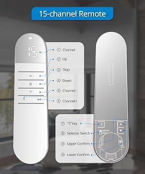 15 Channel Remote Controller for Shades Blinds,RF433 Remote Control for Motorized Windows Shades Blinds