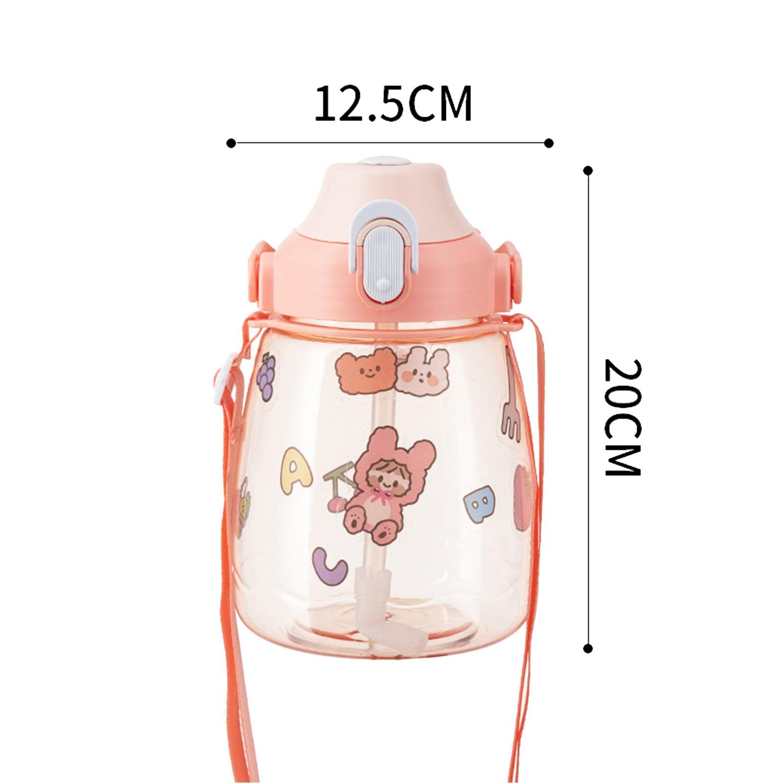 Glitz Big Belly Trinkflasche 1300 Ml – Mit Strohhalm, Schultergurt & Zeitmarkierung, Auslaufsicher, Für Kinder & Erwachsene, Aus Lebensmittelechtem PP