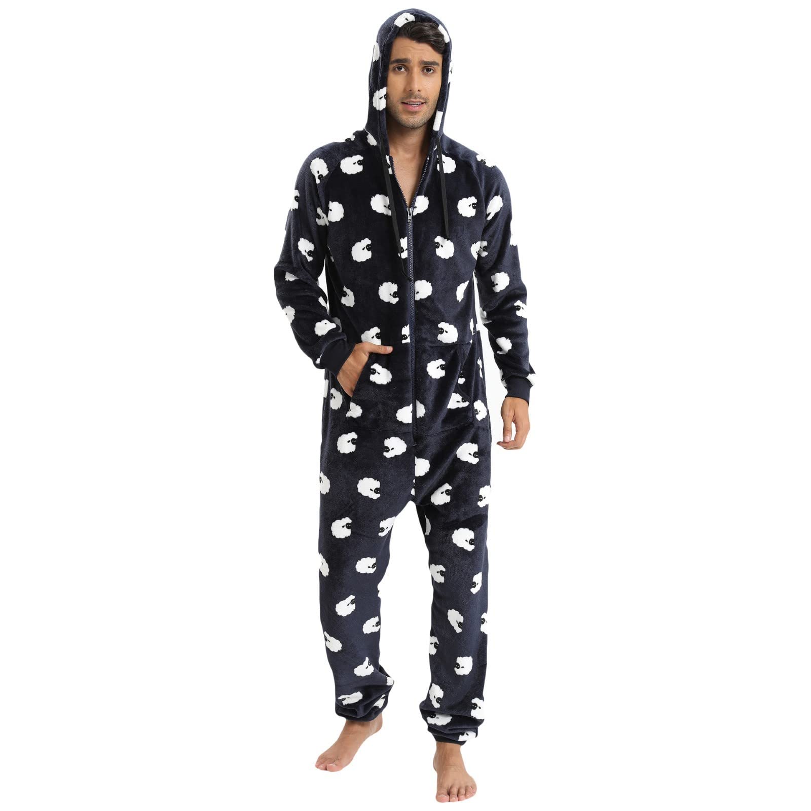 Generisch Masculino - Invierno Casual Viajes Ovejas sueltas Manga Larga Cálido Pijama Hogar Ropa con Bolsillos Loungewear