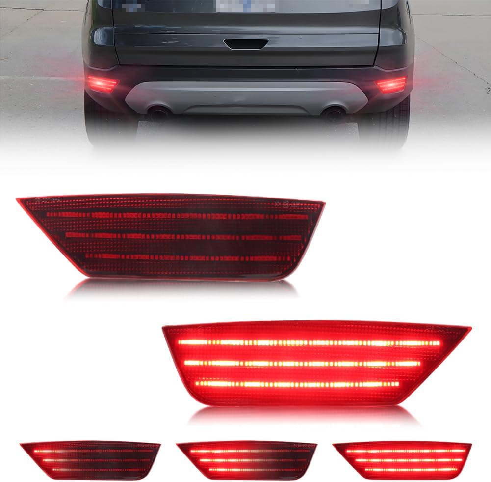 Rear Reflector Compatible with Fo-rd Escape 2013 2014 2015 2016 2017 2018 2019, [3 in 1 Design] with Brake Light, Running Light, Sequential Turn Signal Light, 2 PCS, Red Lens