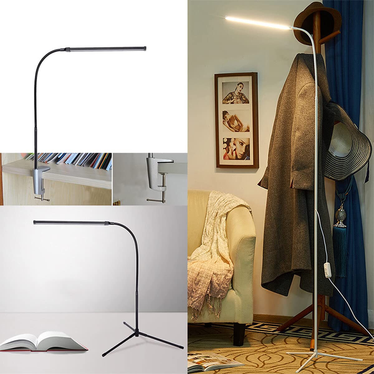 HaiMa 3 in 1 Dimmable USB LED Lettura Piantana Regolabile Bricolage Tavolo Ufficio Luce per la Casa Soggiorno - Bianco